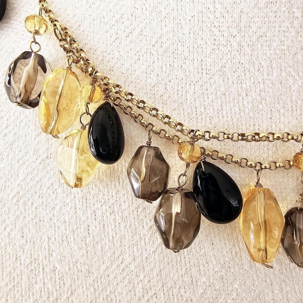 Vintage Elegant B&M 14K Gold Chain Necklace Black Yellow Smoky Gray Crystal Bead - Picture 6 of 7